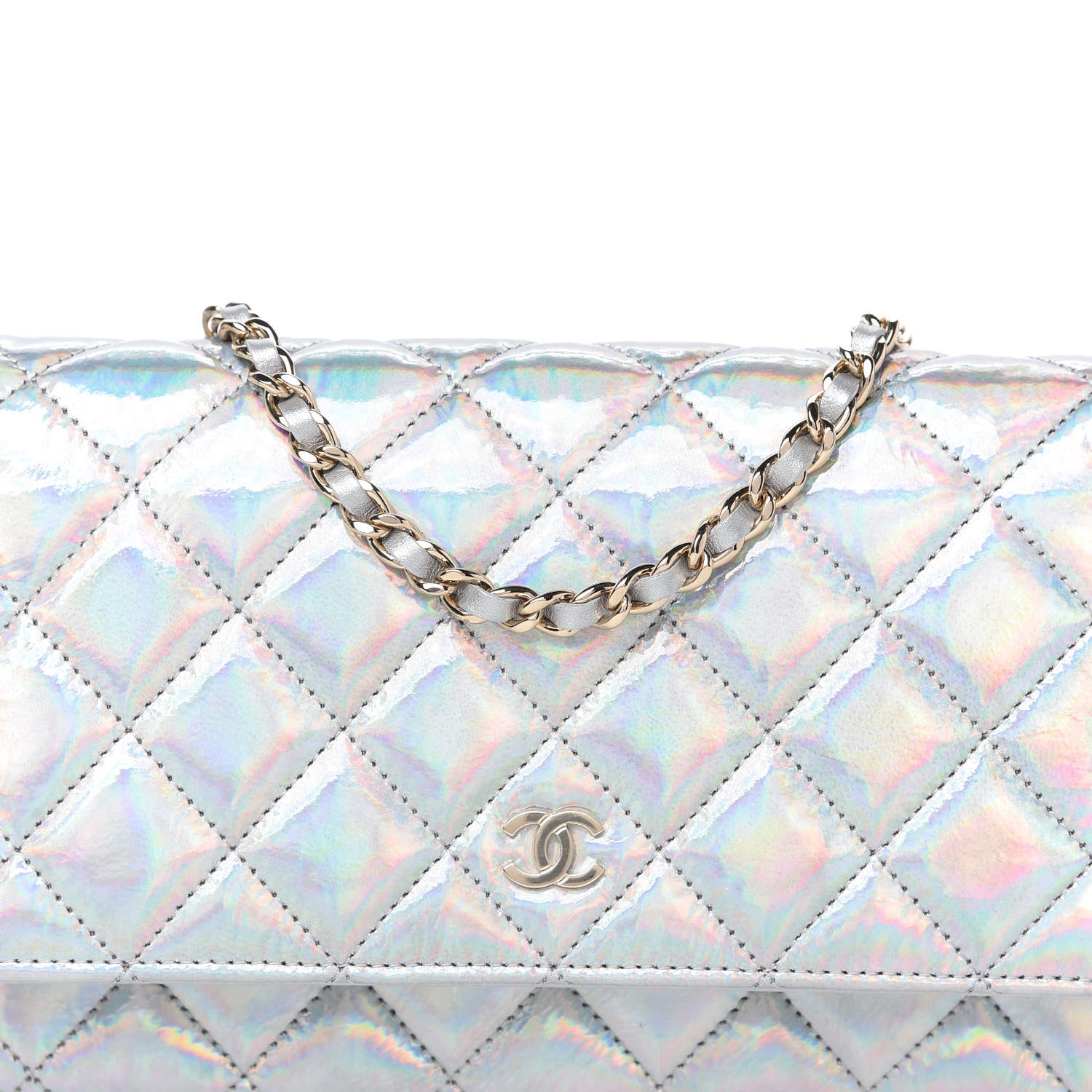 Chanel Iridescent Goatskin Quilted Wallet On Chain WOC Silver 10 of 11