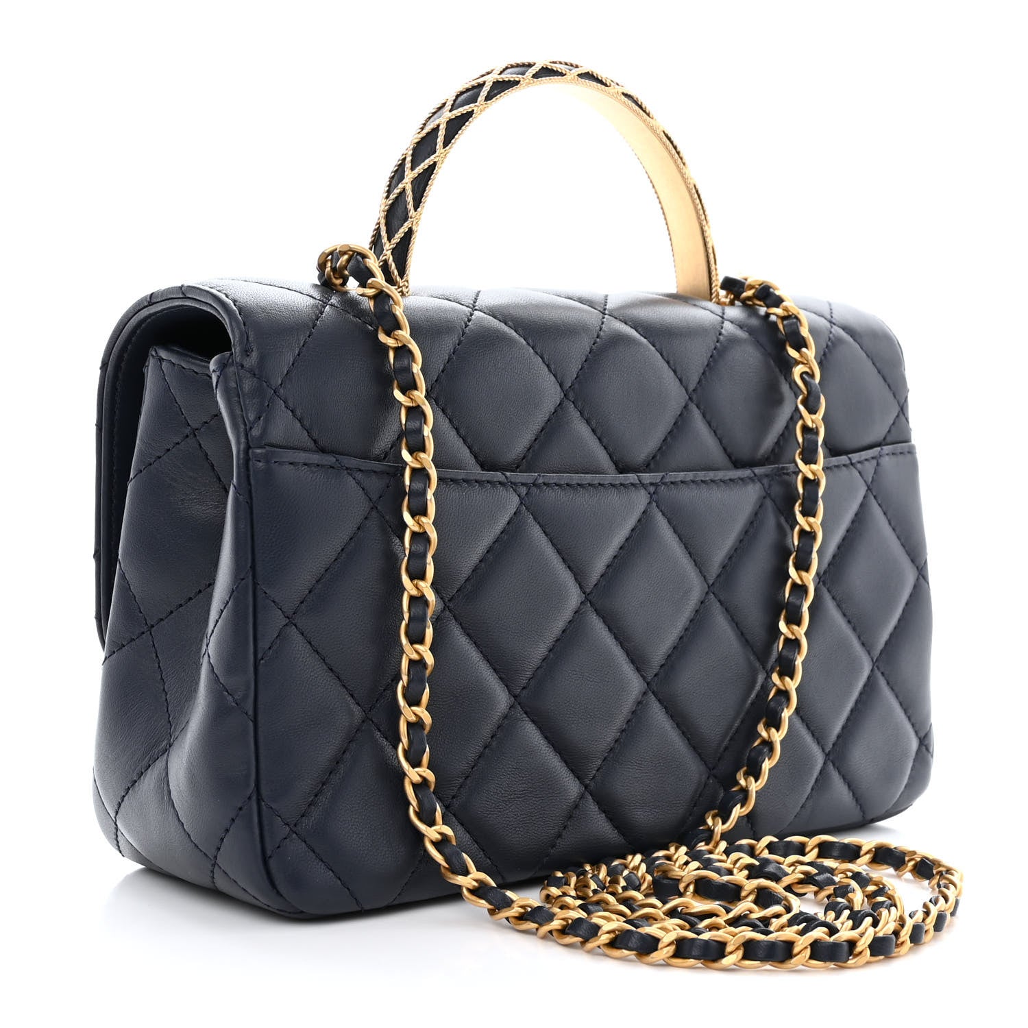 Chanel Lambskin Metal Quilted Twist Top Handle Flap With Chain Blue 3 of 11
