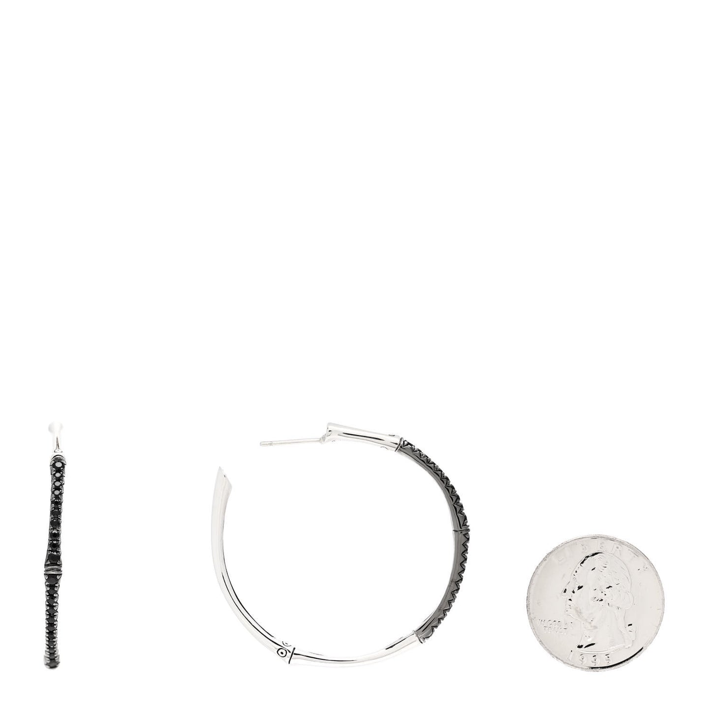 Sterling Silver Black Sapphire Large Bamboo Hoop Earrings