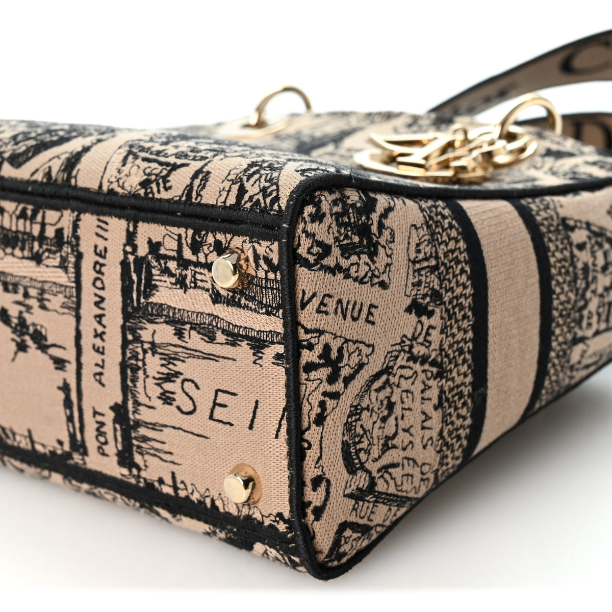 Canvas Embroidered Medium Plan de Paris Lady D-Lite Beige Black