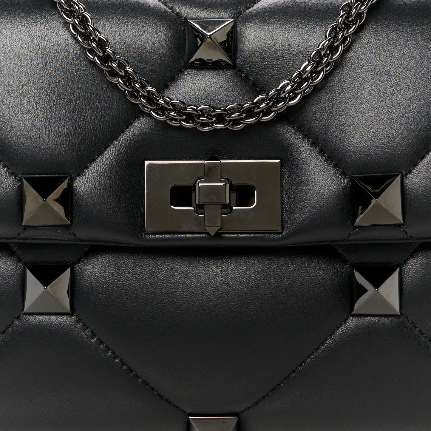 Nappa Monochrome Large Roman Stud Shoulder Bag Black