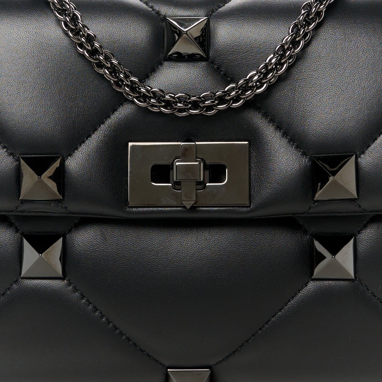 Valentino Garavani Nappa Monochrome Large Roman Stud Shoulder Bag Black 8 of 10