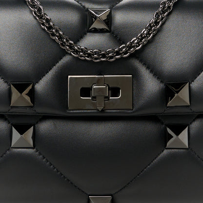 Valentino Garavani Nappa Monochrome Large Roman Stud Shoulder Bag Black 8 of 10