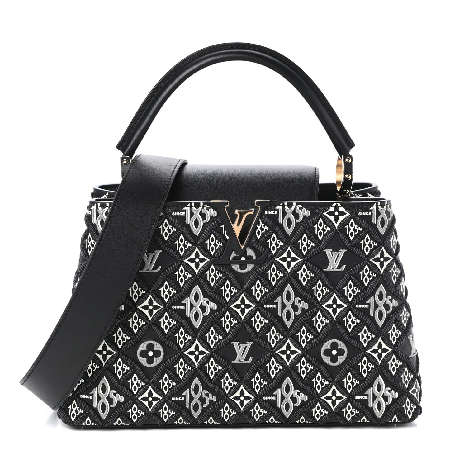 Calfskin Since 1854 Embroidered Capucines PM Black