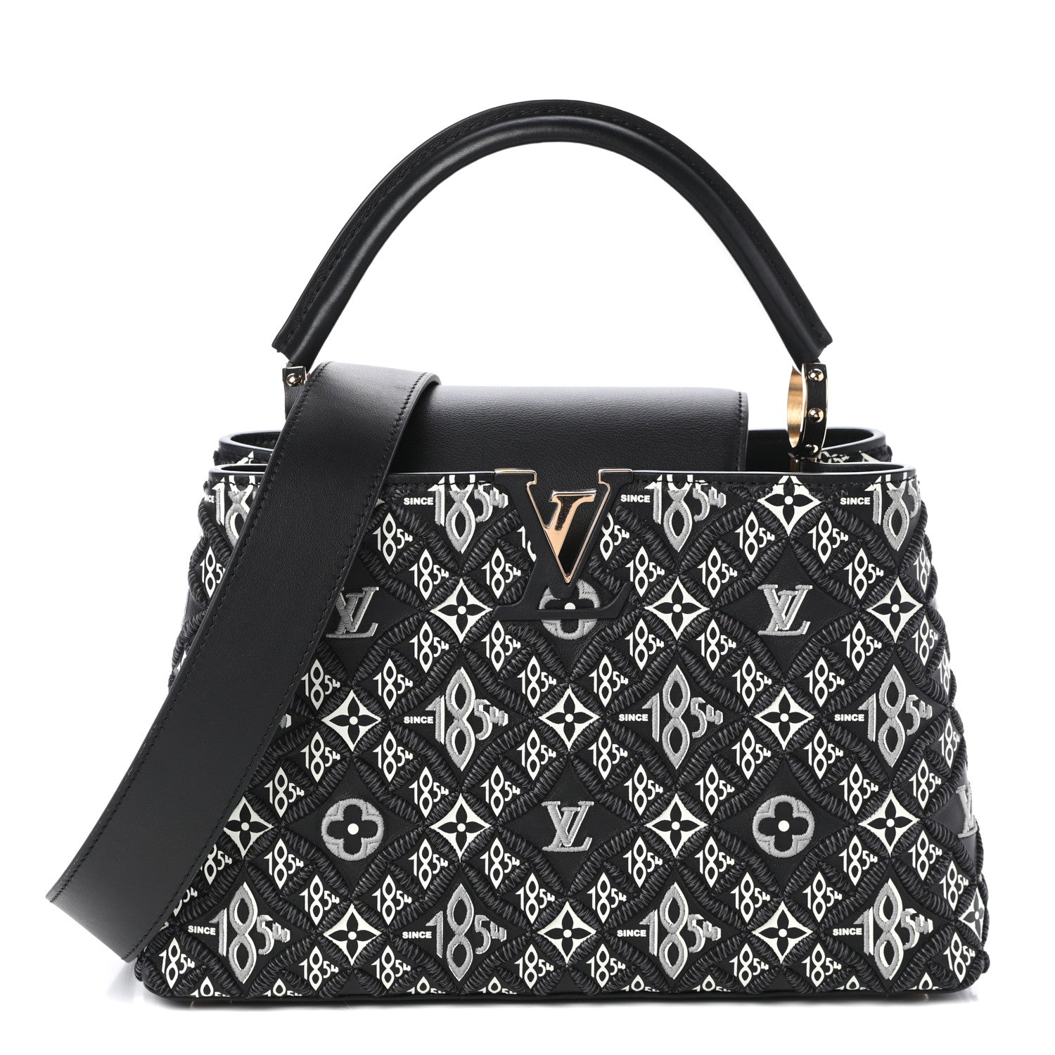 Louis Vuitton Calfskin Since 1854 Embroidered Capucines PM Black 1 of 9