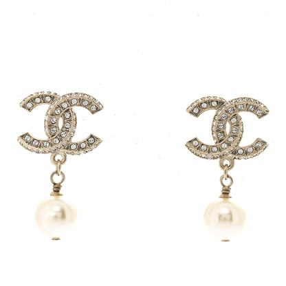 Chanel Crystal Pearl CC Drop Earrings Gold 1 of 5