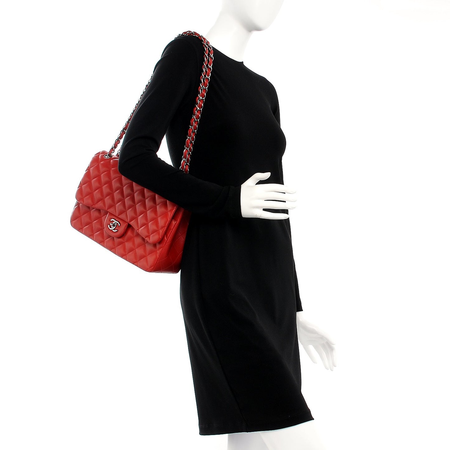 Lambskin Quilted Jumbo Double Flap Red