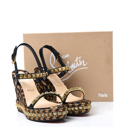 Christian Louboutin Nappa Silk Leopard Pira Ryad 110 Wedge Sandals 42 Black Marron 8 of 8