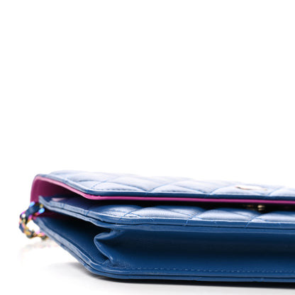 Chanel Lambskin Quilted Wallet On Chain WOC Dark Blue Pink 10 of 12