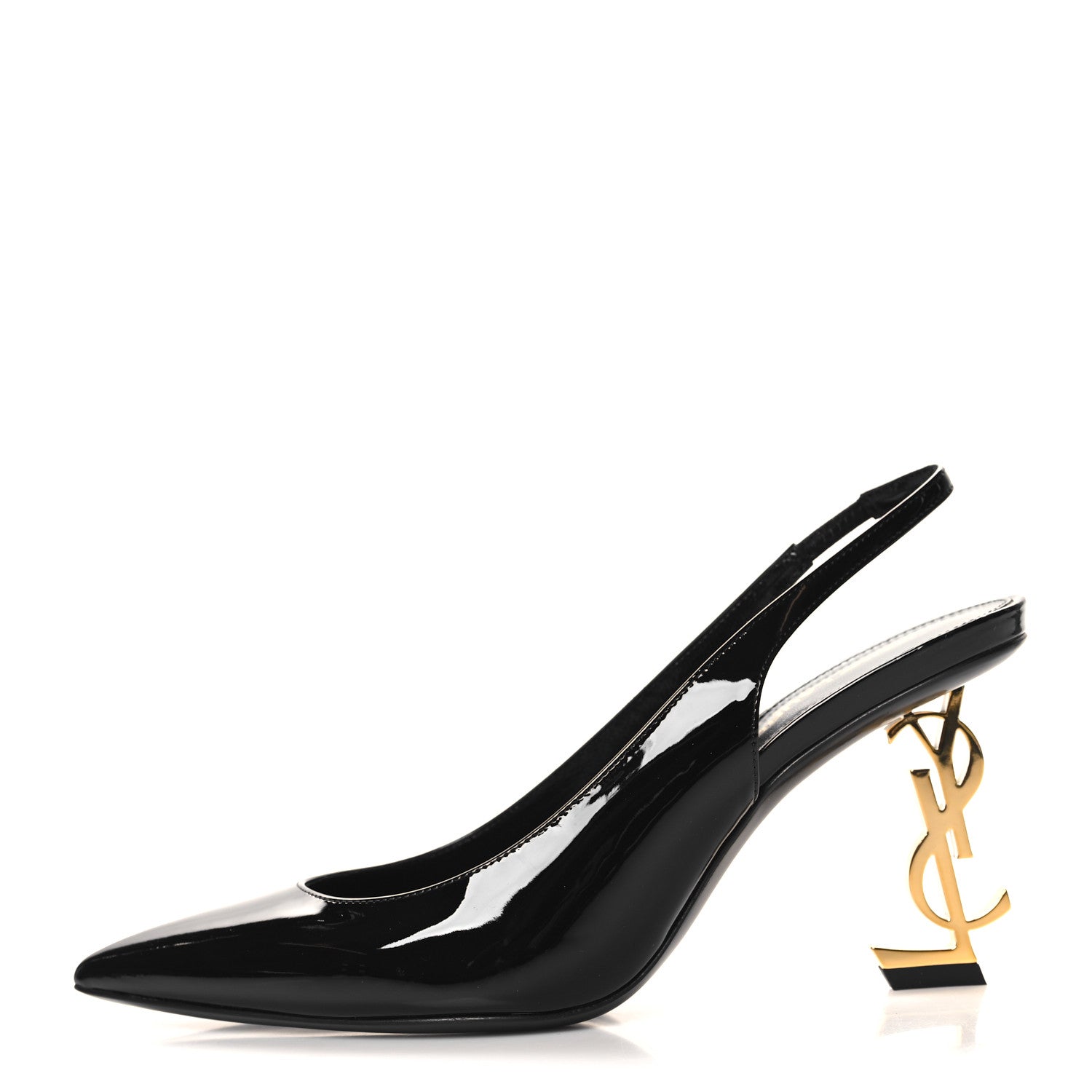 Saint Laurent Patent Opyum 85 Slingback Pumps 36.5 Black Gold 1 of 10
