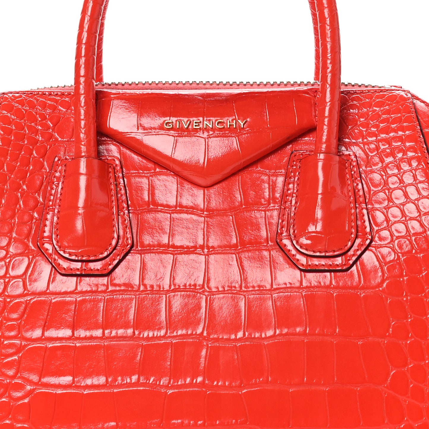 Calfskin Crocodile Embossed Small Antigona Red