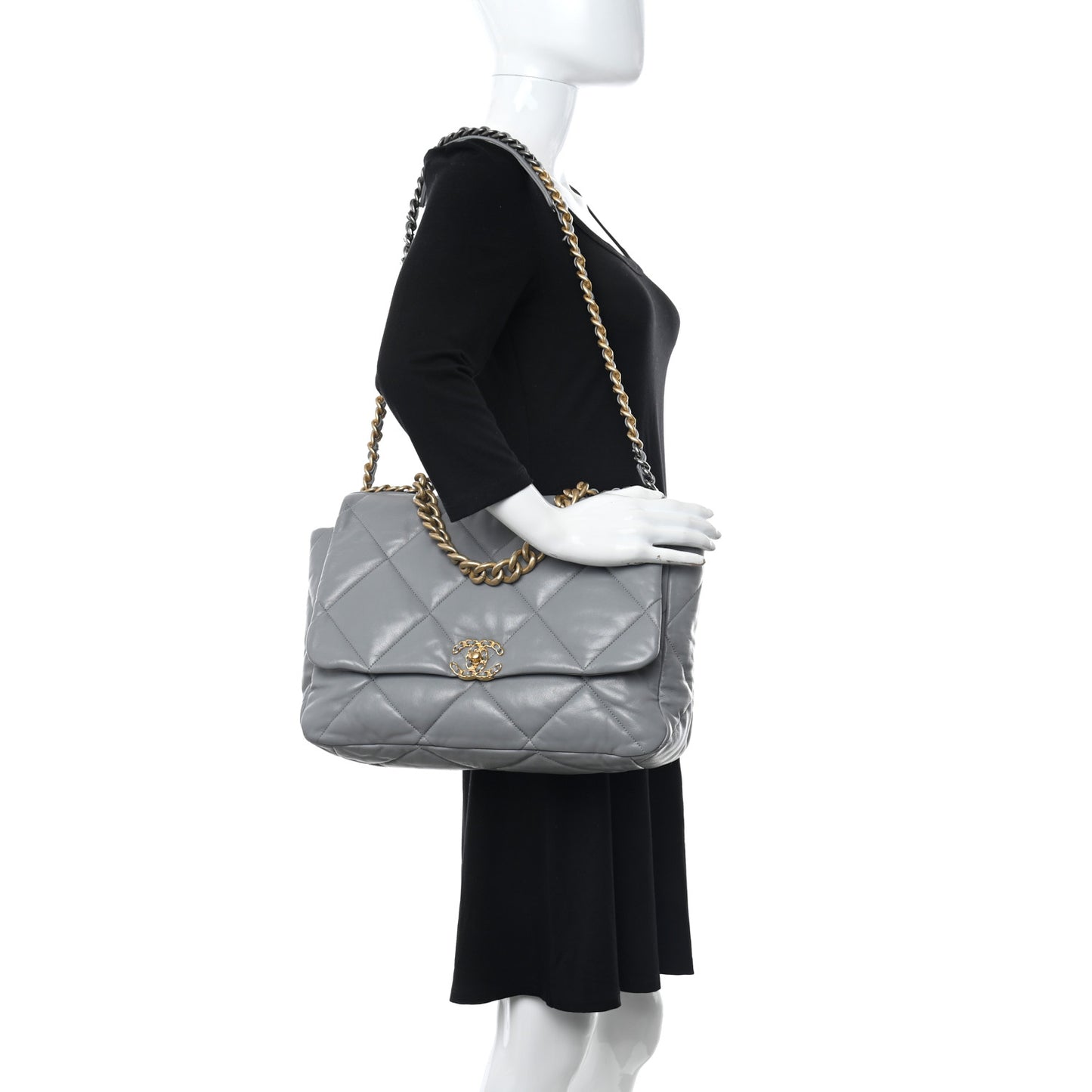 Goatskin Quilted Maxi Chanel 19 Flap Grey