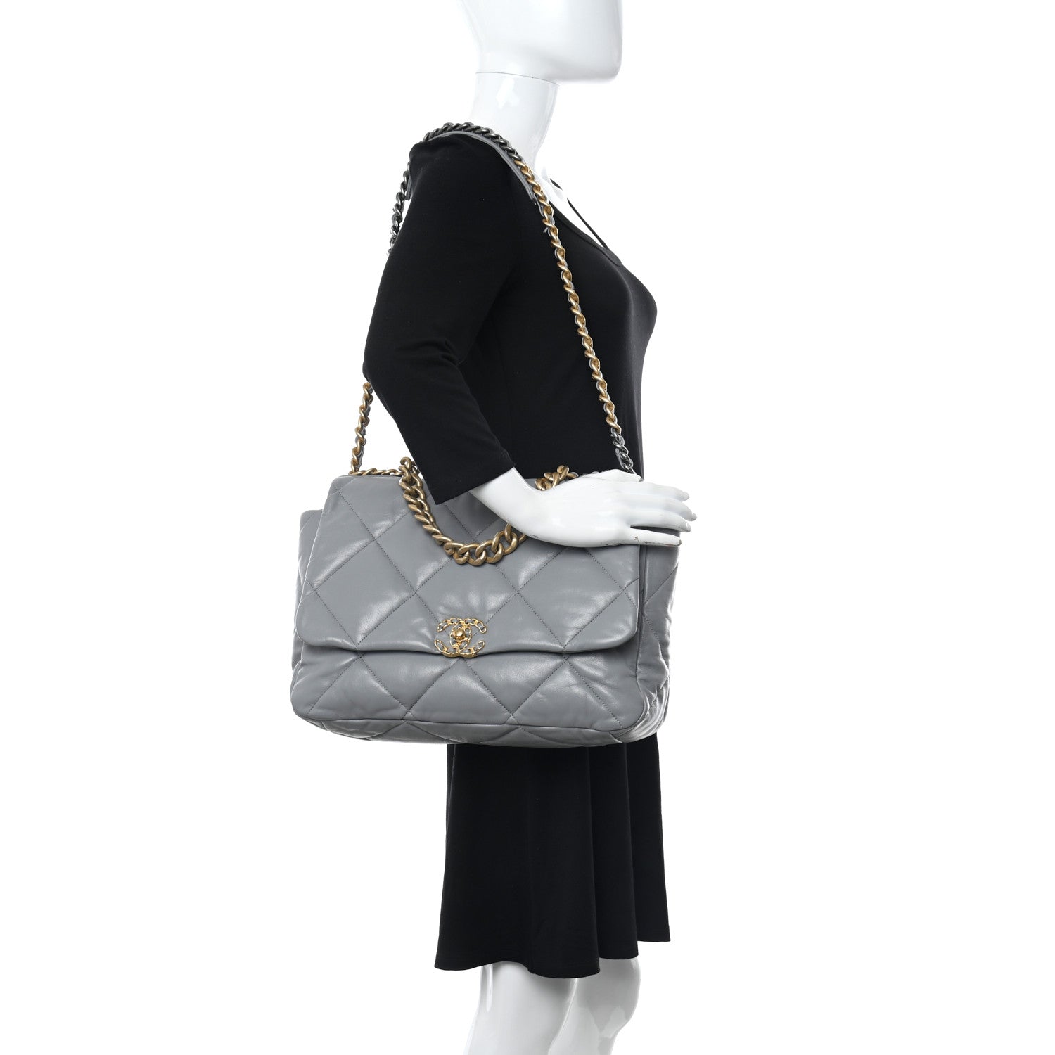 Chanel Goatskin Quilted Maxi Chanel 19 Flap Grey 2 of 10