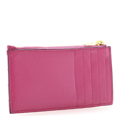 Saint Laurent Grain De Poudre Matelasse Chevron Monogram Fragments Zippered Card Case Fresh Fuxia 3 of 10