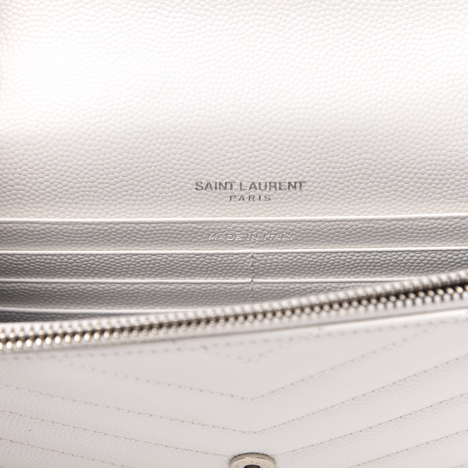 Saint Laurent Grain De Poudre Matelasse Chevron Monogram Envelope Chain Wallet Optical White 6 of 9