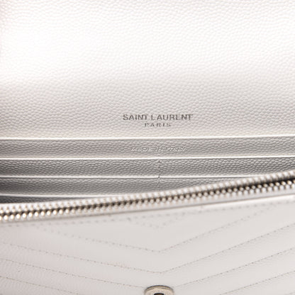 Saint Laurent Grain De Poudre Matelasse Chevron Monogram Envelope Chain Wallet Optical White 5 of 11