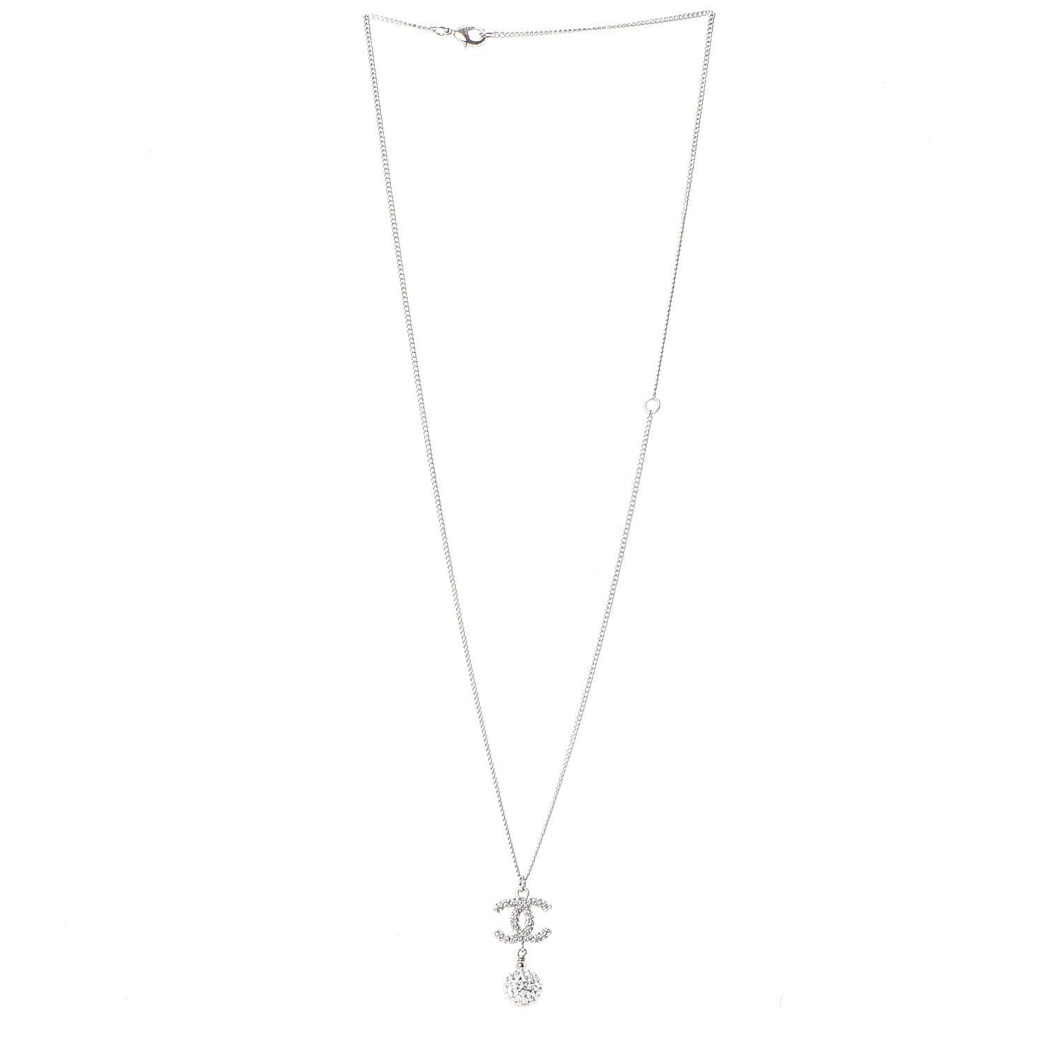 Chanel Crystal CC Ball Pendant Necklace Silver 3 of 6