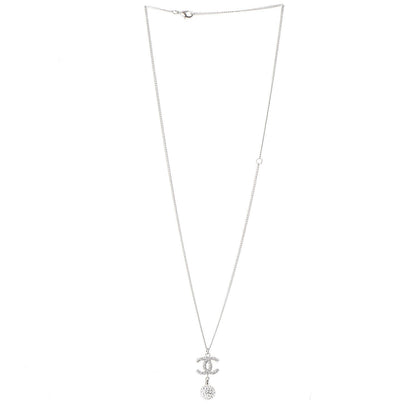 Chanel Crystal CC Ball Pendant Necklace Silver 3 of 6