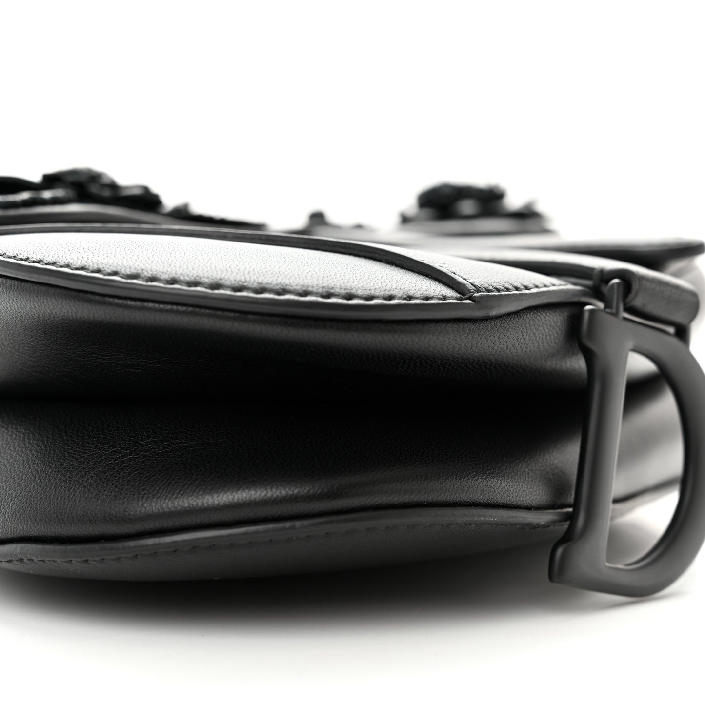 Lambskin Mini 3D Floral Saddle Bag Black