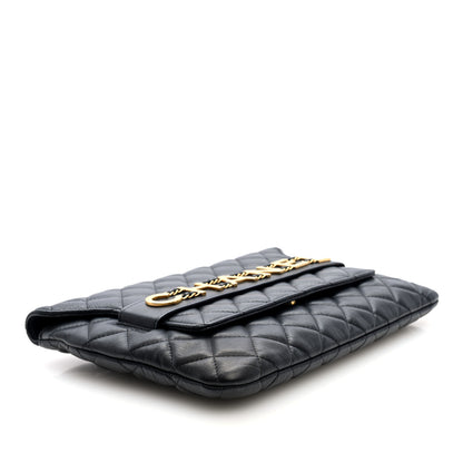 Chanel Calfskin Quilted Front Logo Enchained Clutch Black 4 of 7