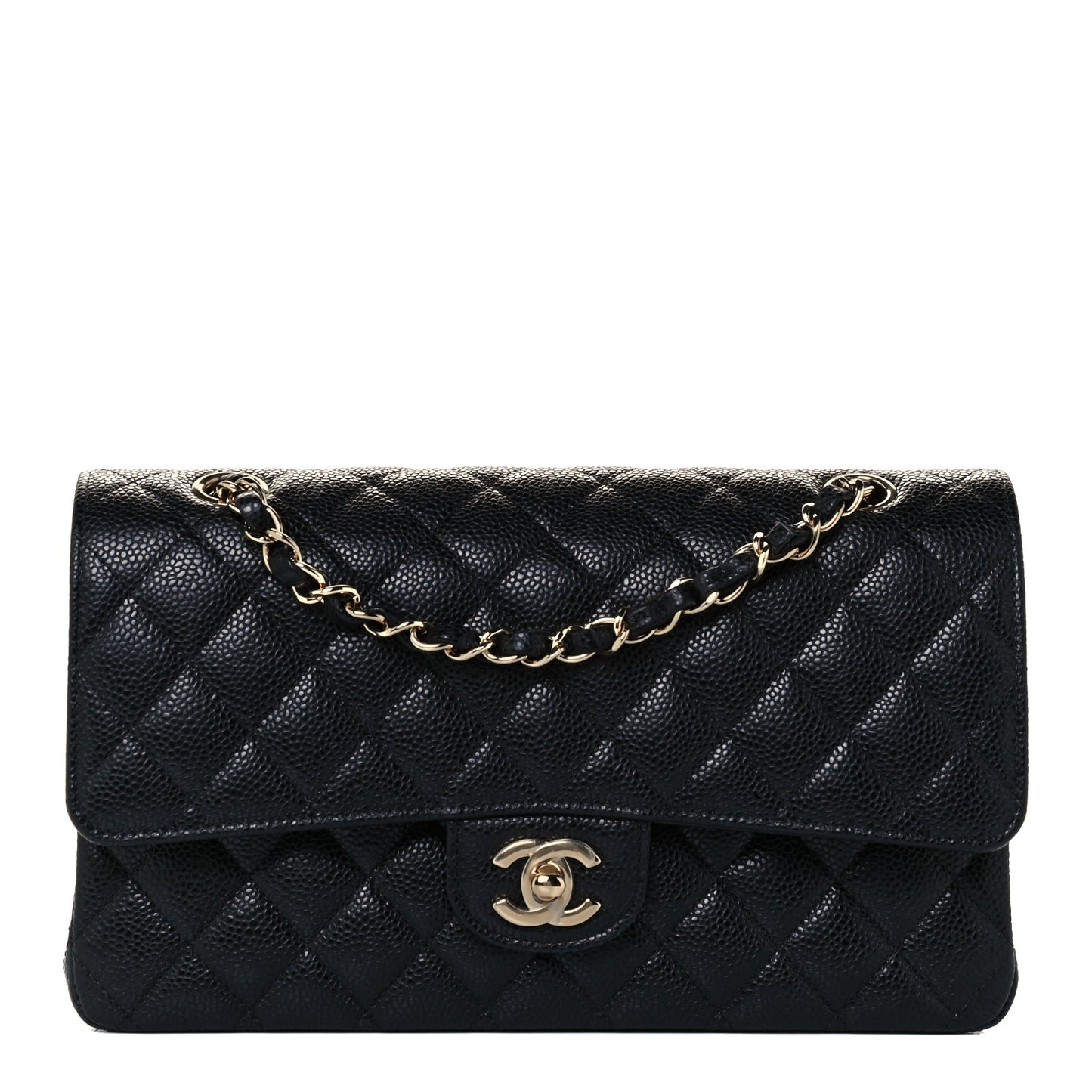 Caviar Quilted Medium Double Flap Black