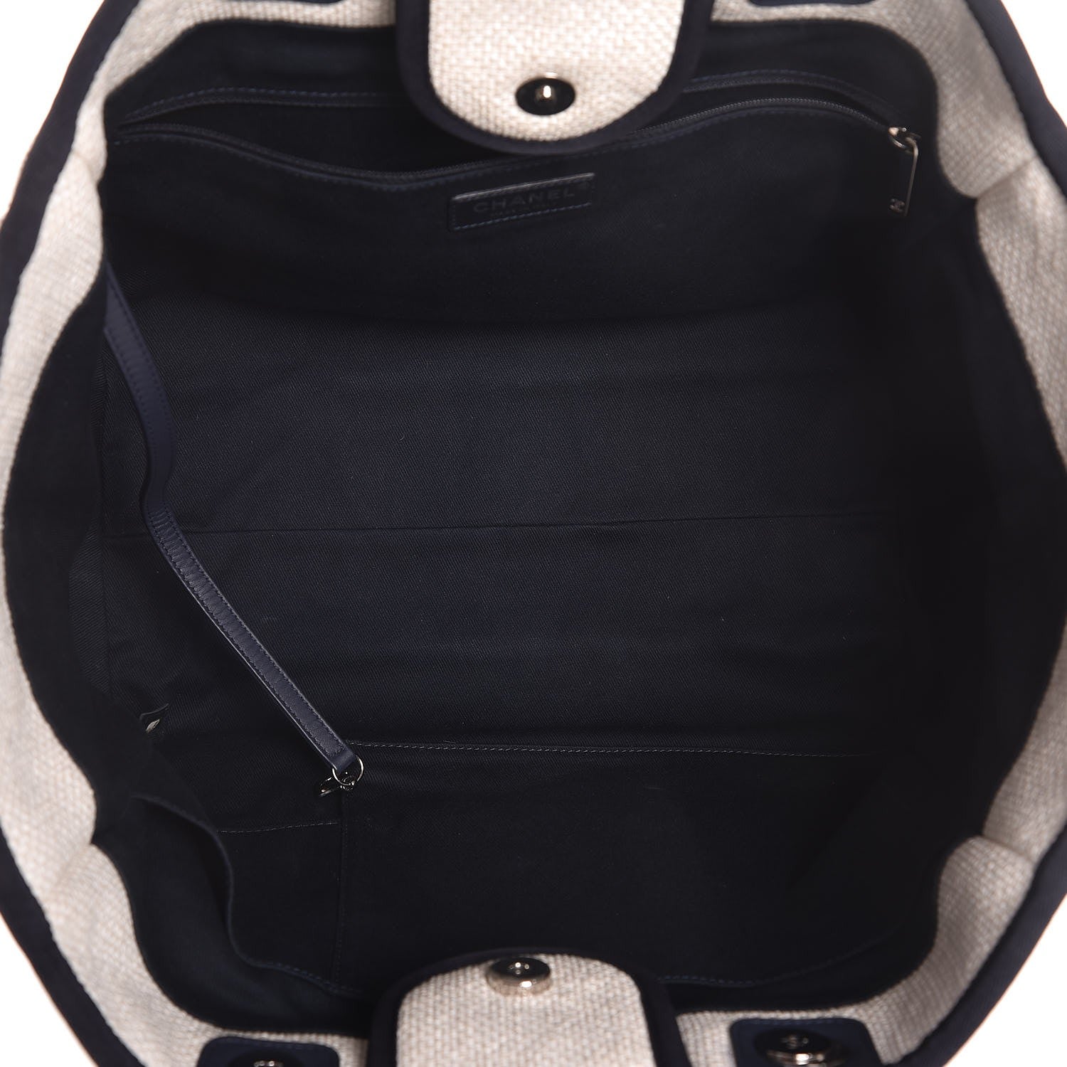 Chanel Canvas Large Deauville Tote White Navy 5 of 7