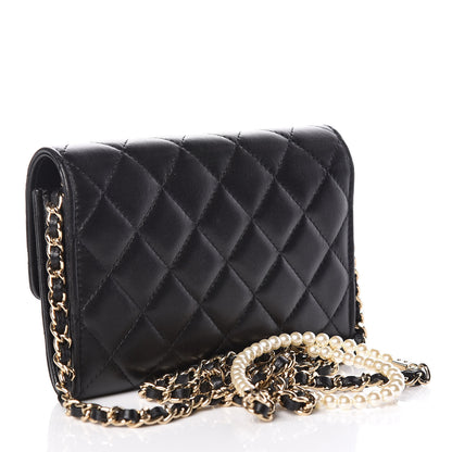 Chanel Lambskin Quilted Pearl Clutch With Chain Black 3 of 11