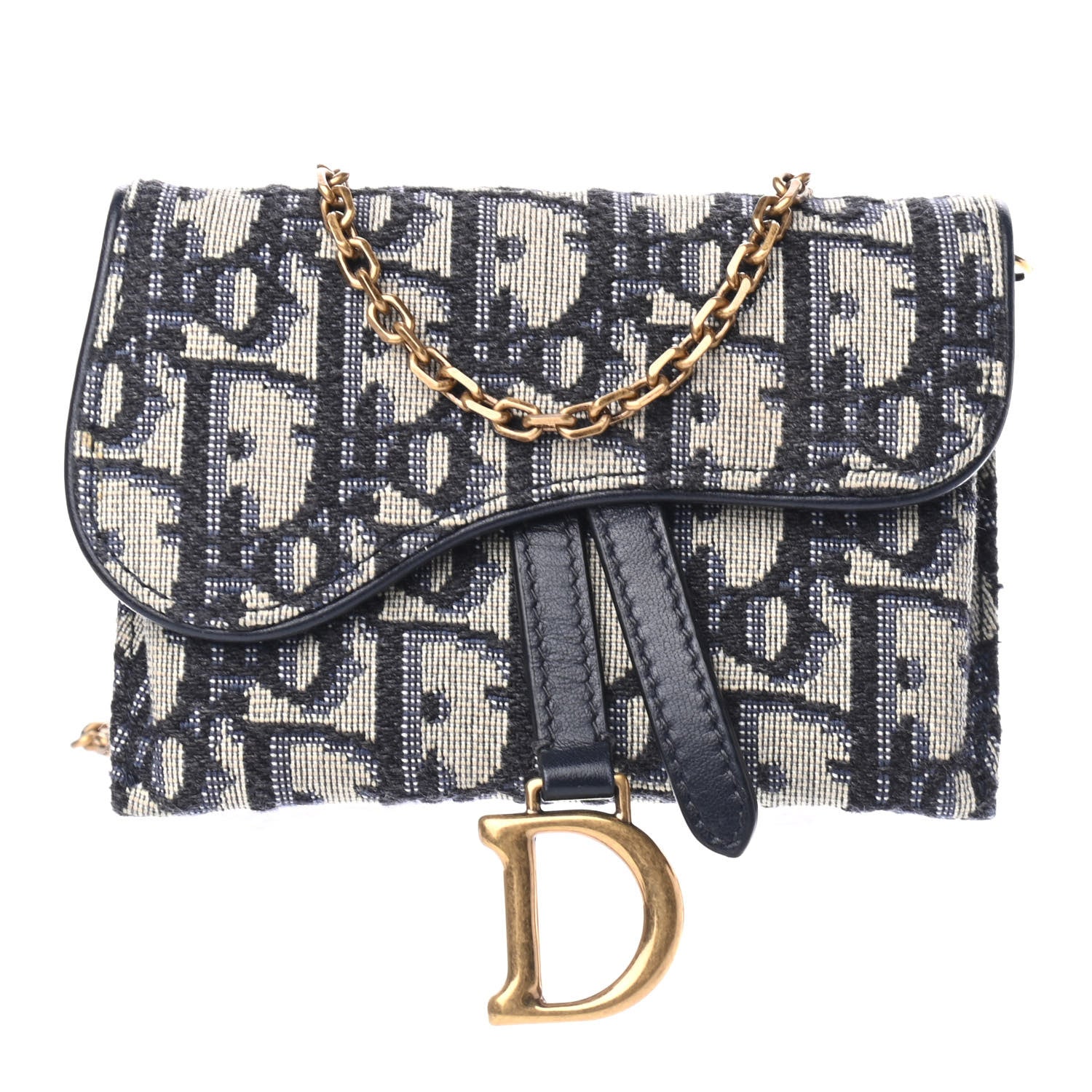 Christian Dior Oblique Nano Saddle Chain Pouch Blue 1 of 4