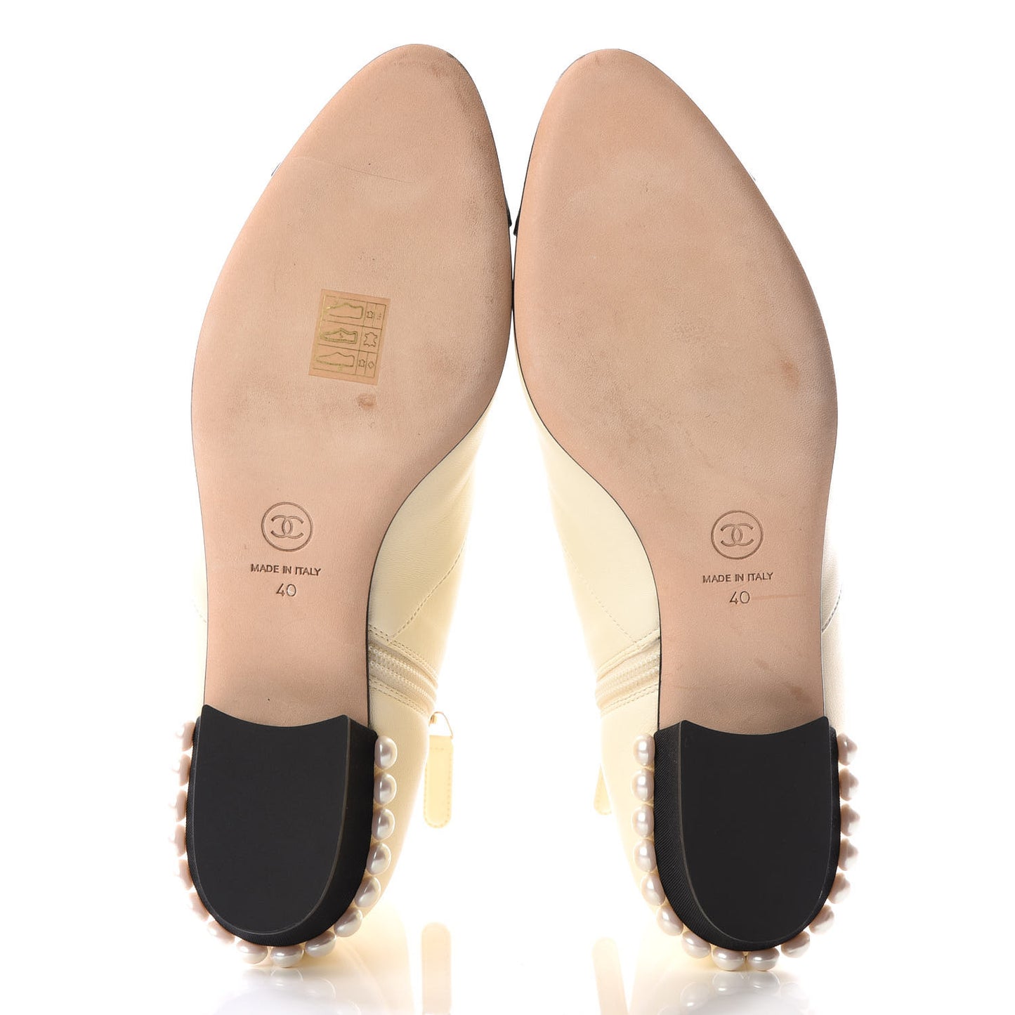 Lambskin Grosgrain Pearl Cap Toe Short Boots 40 Ivory Black