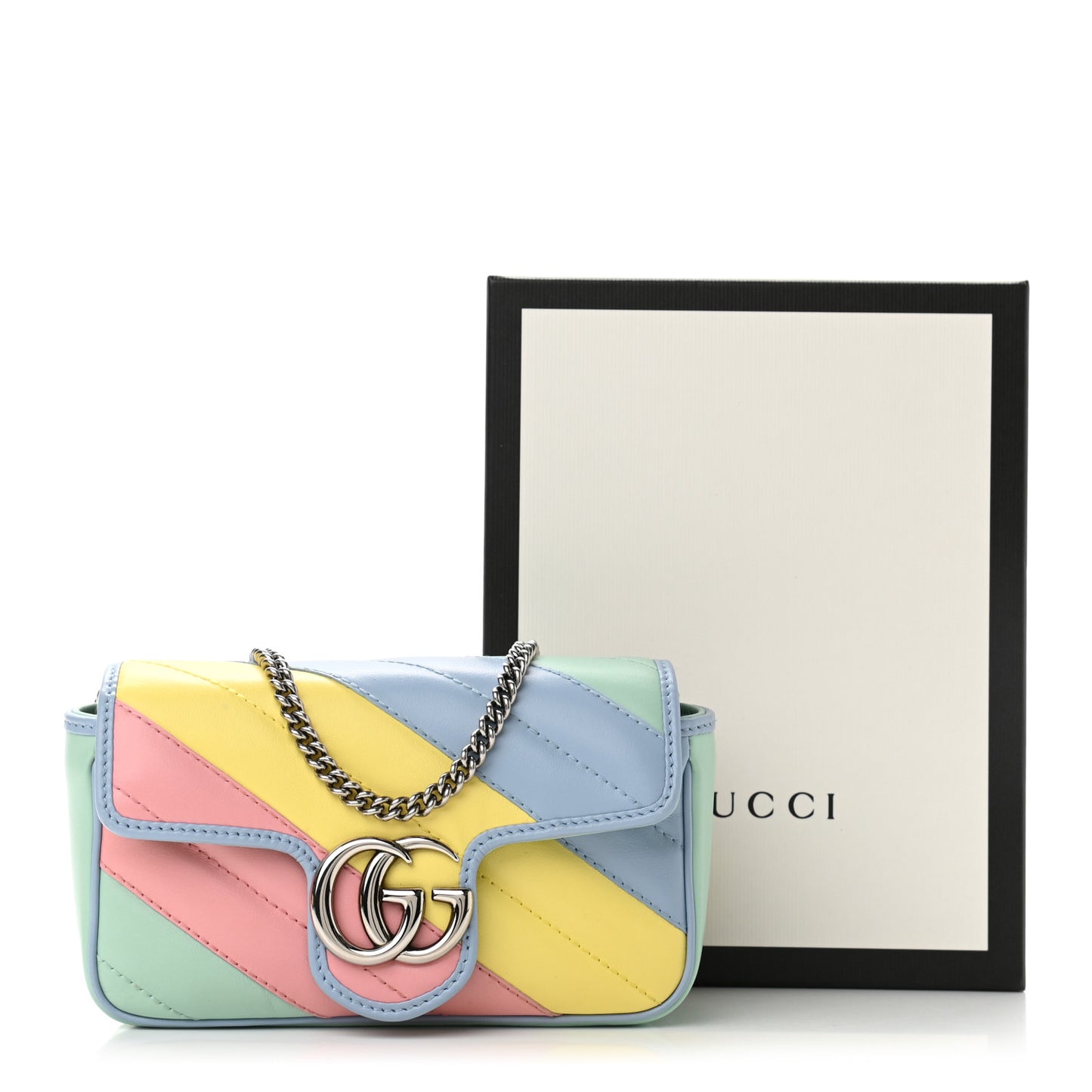 Calfskin Matelasse Diagonal Super Mini GG Marmont Shoulder Bag Multicolor Pastel