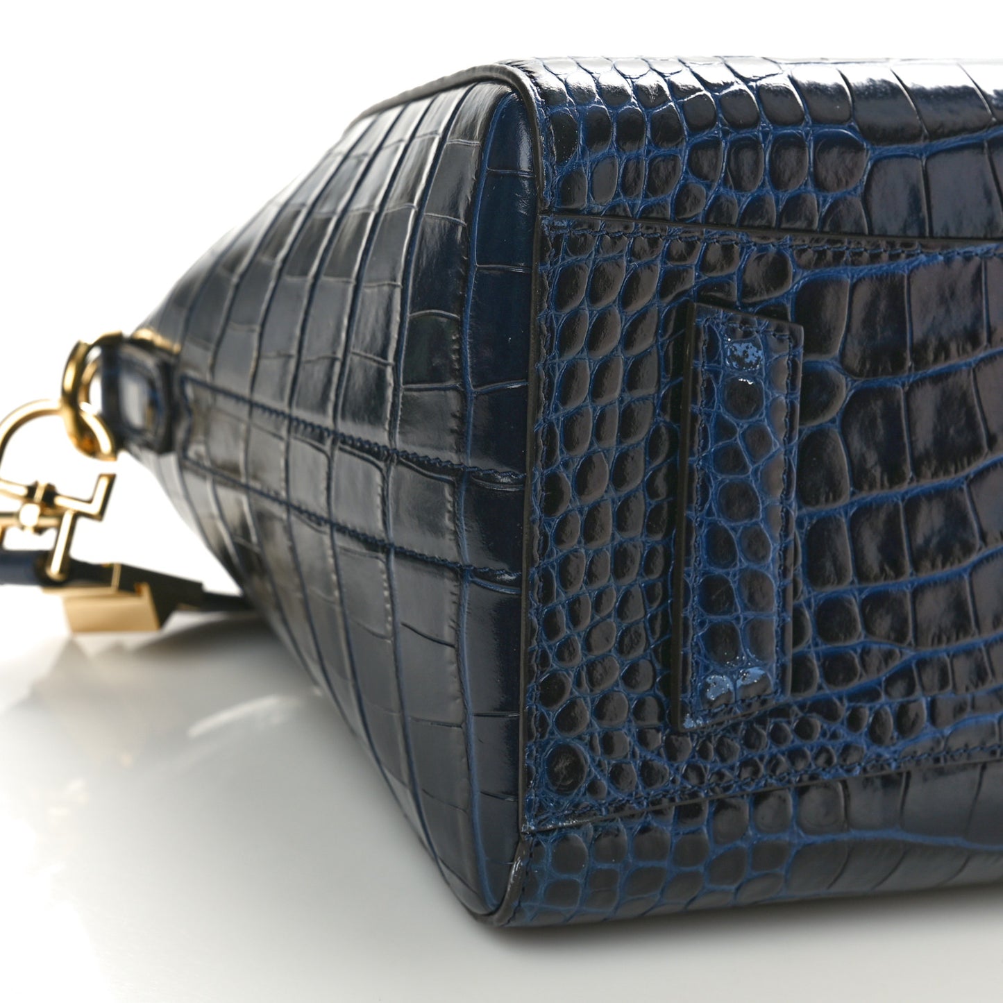 Calfskin Crocodile Embossed Small Antigona Deep Blue