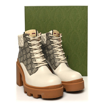 Gucci Calfskin GG Supreme Monogram Nappa Quilted Lace Up Ankle Boots 42 Mystic White Beige 10 of 10