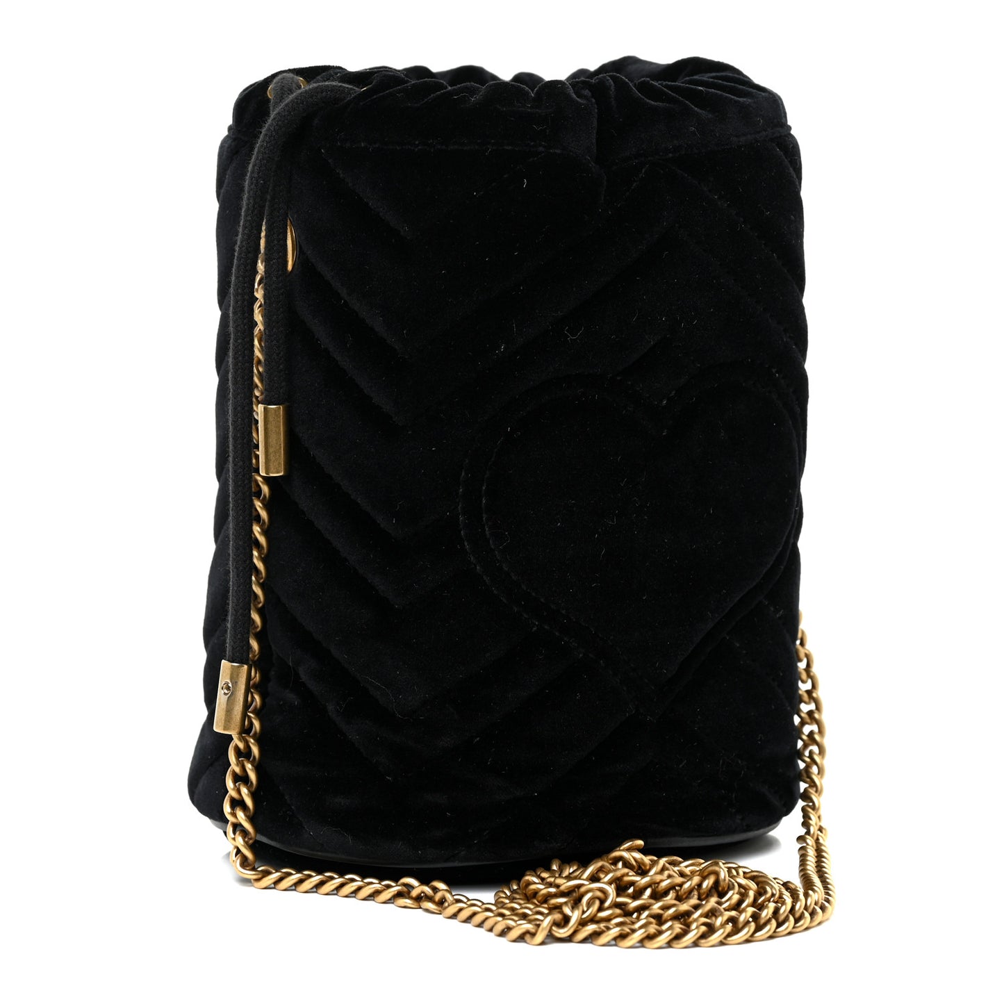Velvet Matelasse Mini GG Marmont 2.0 Bucket Bag Black