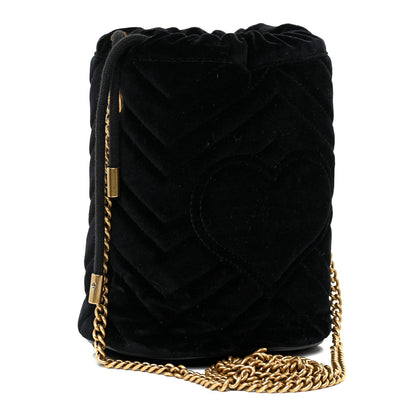 Gucci Velvet Matelasse Mini GG Marmont 2.0 Bucket Bag Black 3 of 9