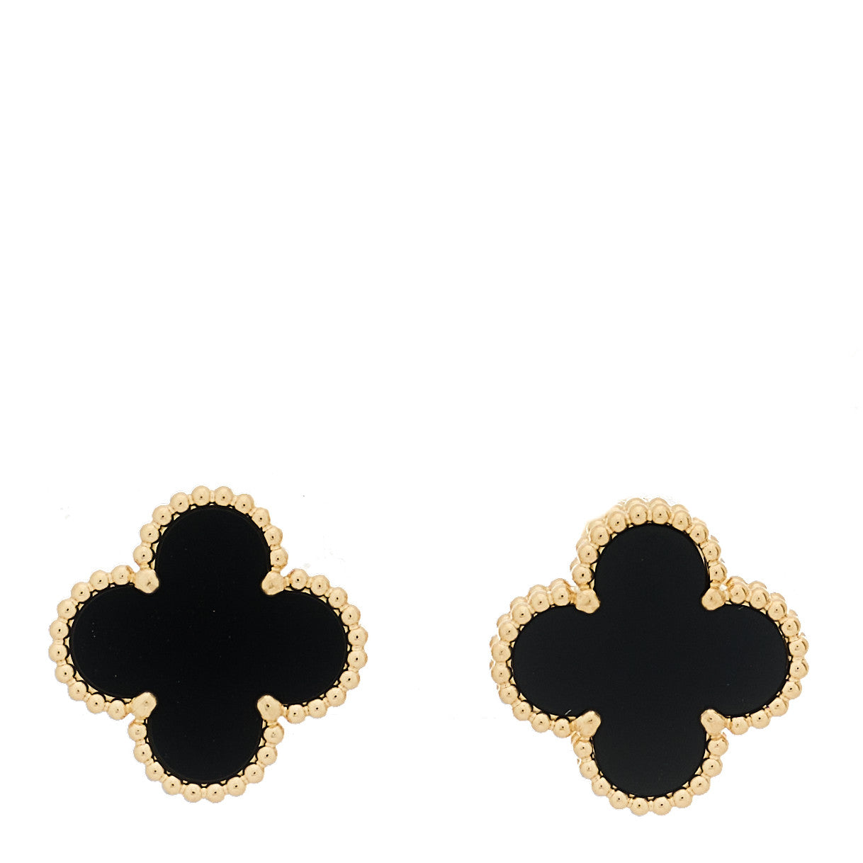 Van Cleef & Arpels 18k Yellow Gold Black Onyx Vintage Alhambra Earrings 1 of 5