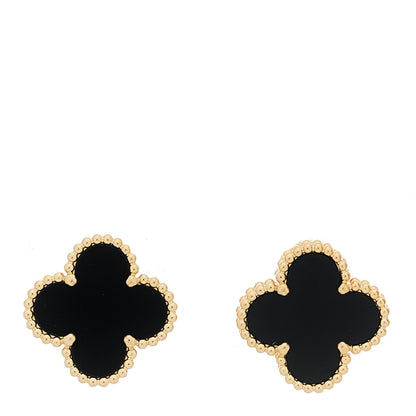 Van Cleef & Arpels 18k Yellow Gold Black Onyx Vintage Alhambra Earrings 1 of 5