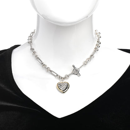 David Yurman Sterling Silver 18K Yellow Gold Cable Heart Figaro Necklace 2 of 4