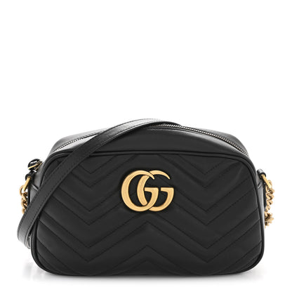 Gucci Calfskin Matelasse Small GG Marmont Chain Shoulder Bag Black 1 of 13