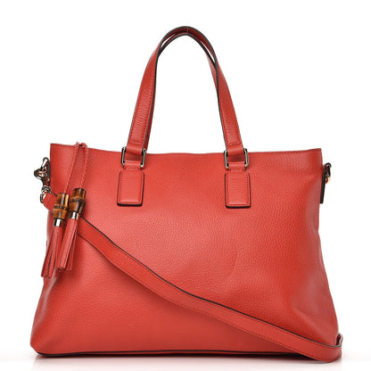 Gucci Calfskin Bamboo Tassel Top Handle Tote Red 1 of 11