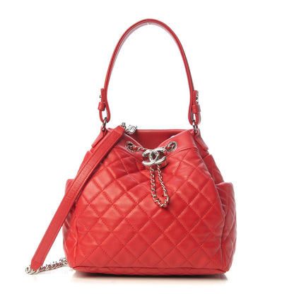 Chanel Lambskin Quilted Small CC Chain Drawstring Bucket Bag Red 1 of 10