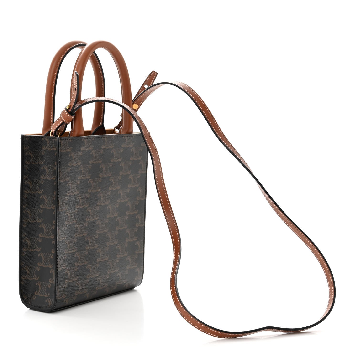 Celine Triomphe Canvas Calfskin Mini Vertical Cabas Tan 3 of 8