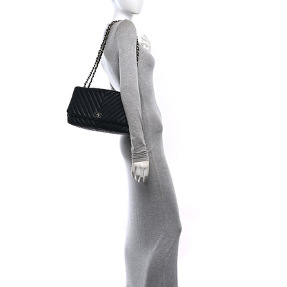 Chanel Lambskin Surpique Chevron Large Single Flap Black 2 of 10