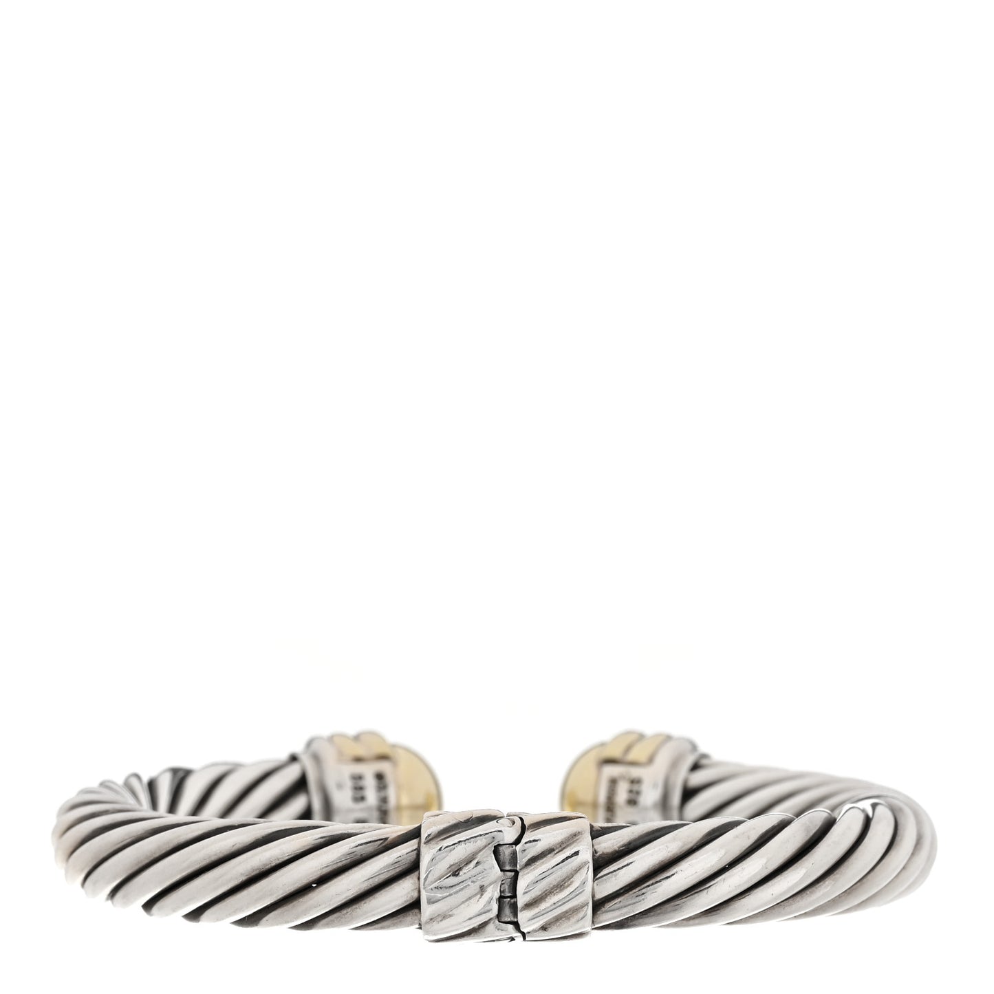 Sterling Silver 14K Yellow Gold 10mm Cable Classics Hinged Bracelet