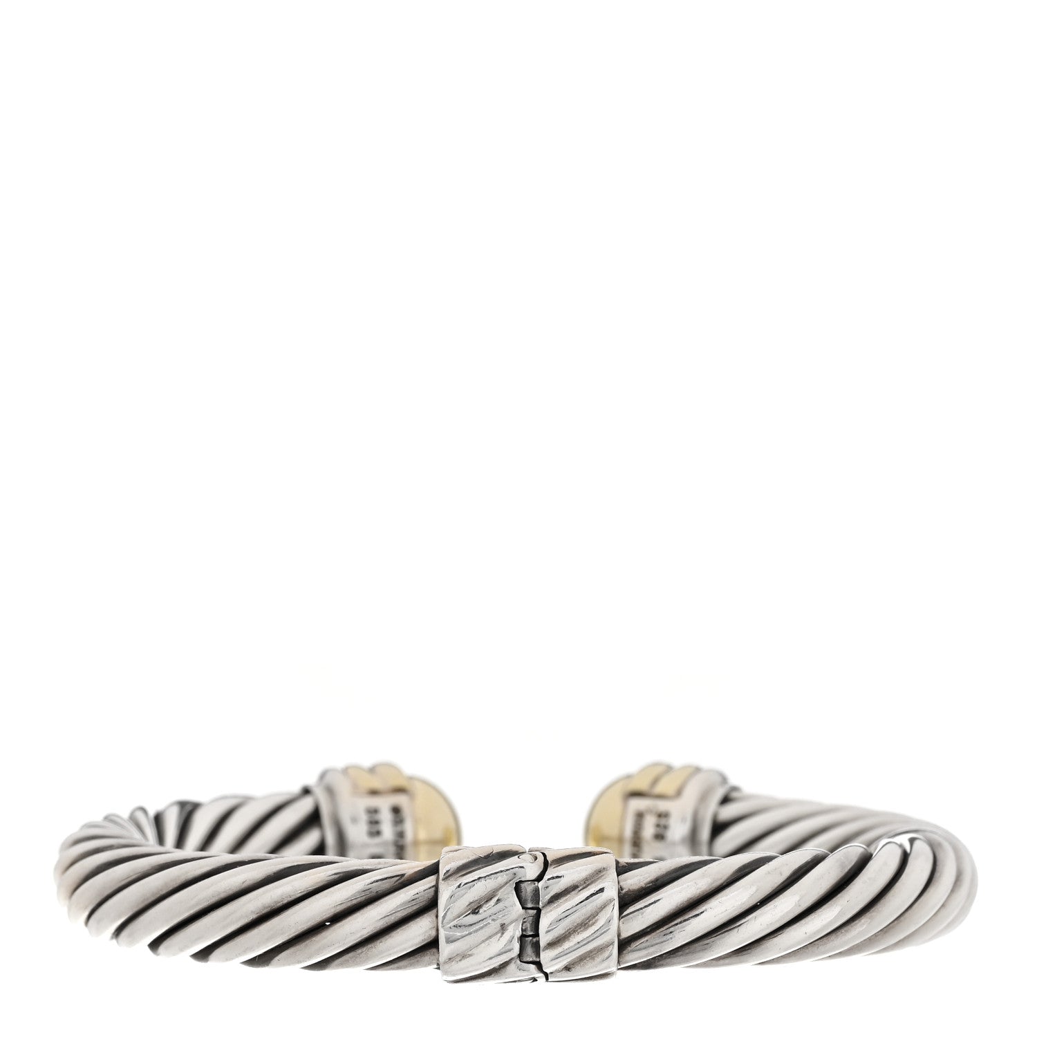 David Yurman Sterling Silver 14K Yellow Gold 10mm Cable Classics Hinged Bracelet 2 of 4