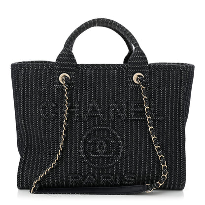 Chanel Mixed Fibers Striped Small Deauville Navy Blue White 1 of 12