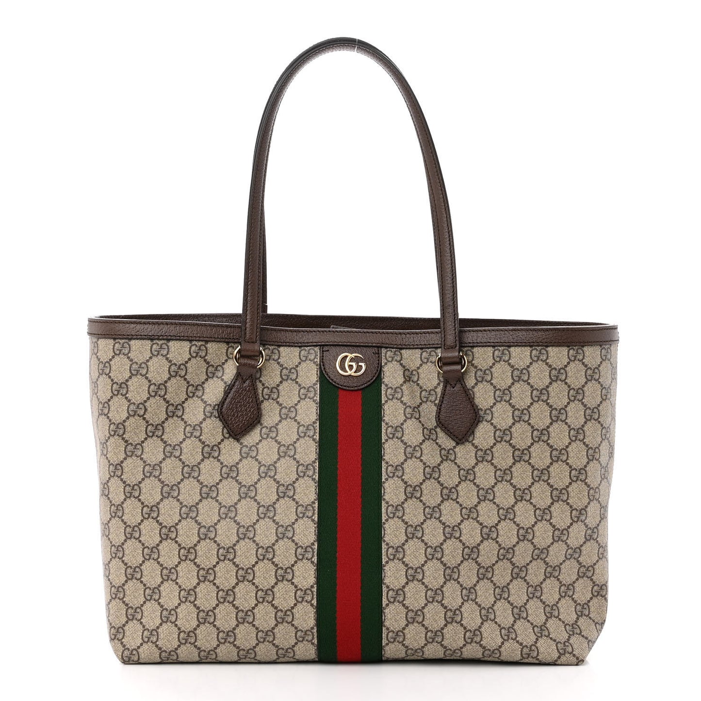 GG Supreme Monogram Textured Calfskin Web Medium Ophidia Shopping Tote Beige Ebony New Acero