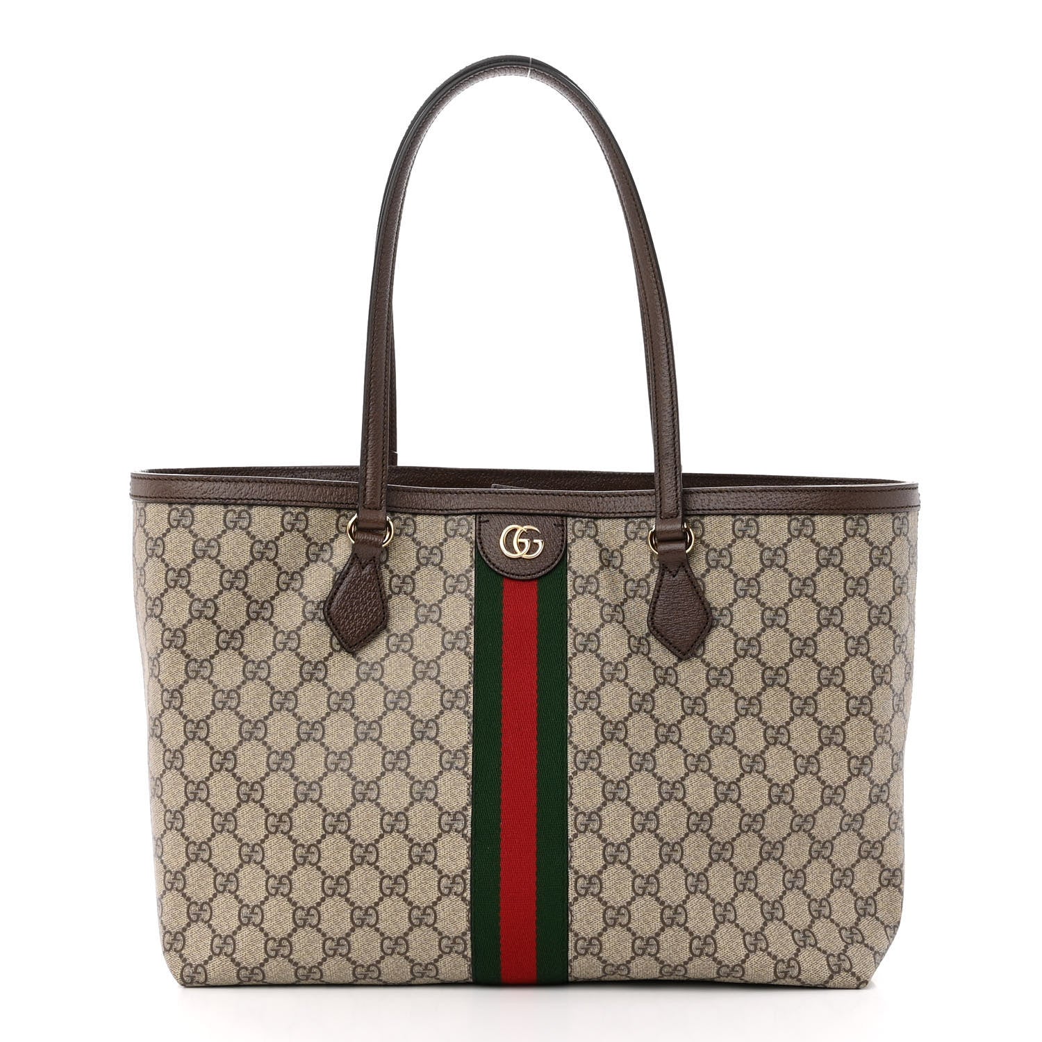 Gucci GG Supreme Monogram Textured Calfskin Web Medium Ophidia Shopping Tote Beige Ebony New Acero 1 of 9