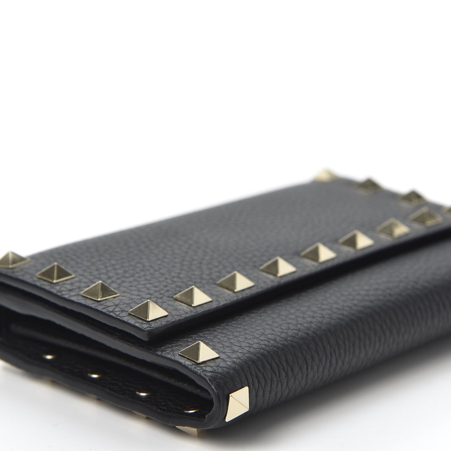 Pebbled Calfskin Rockstud Flap Wallet Black