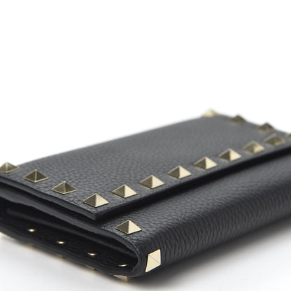Valentino Garavani Pebbled Calfskin Rockstud Flap Wallet Black 5 of 10