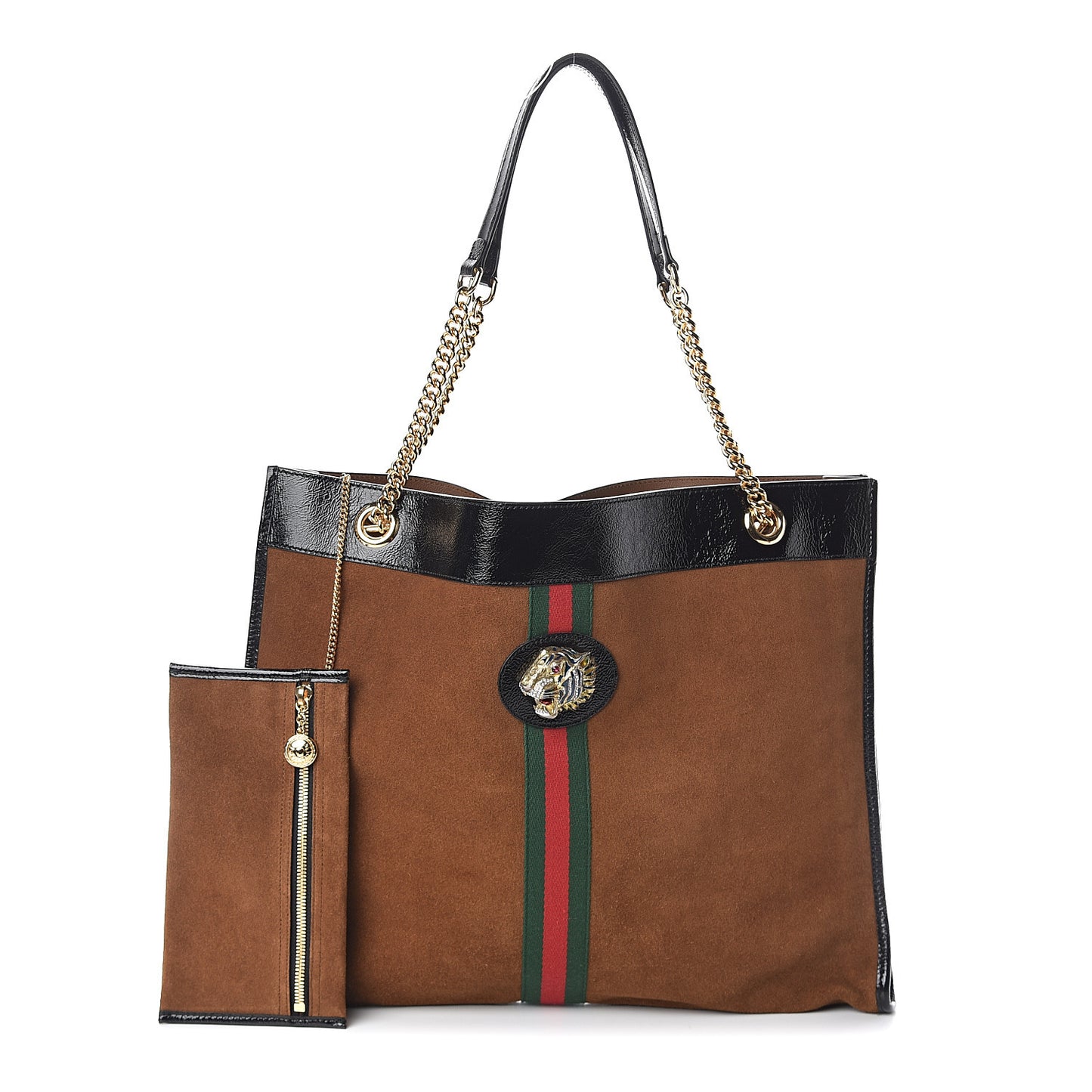Suede Patent Large Rajah Chain Tote Nocciola Black